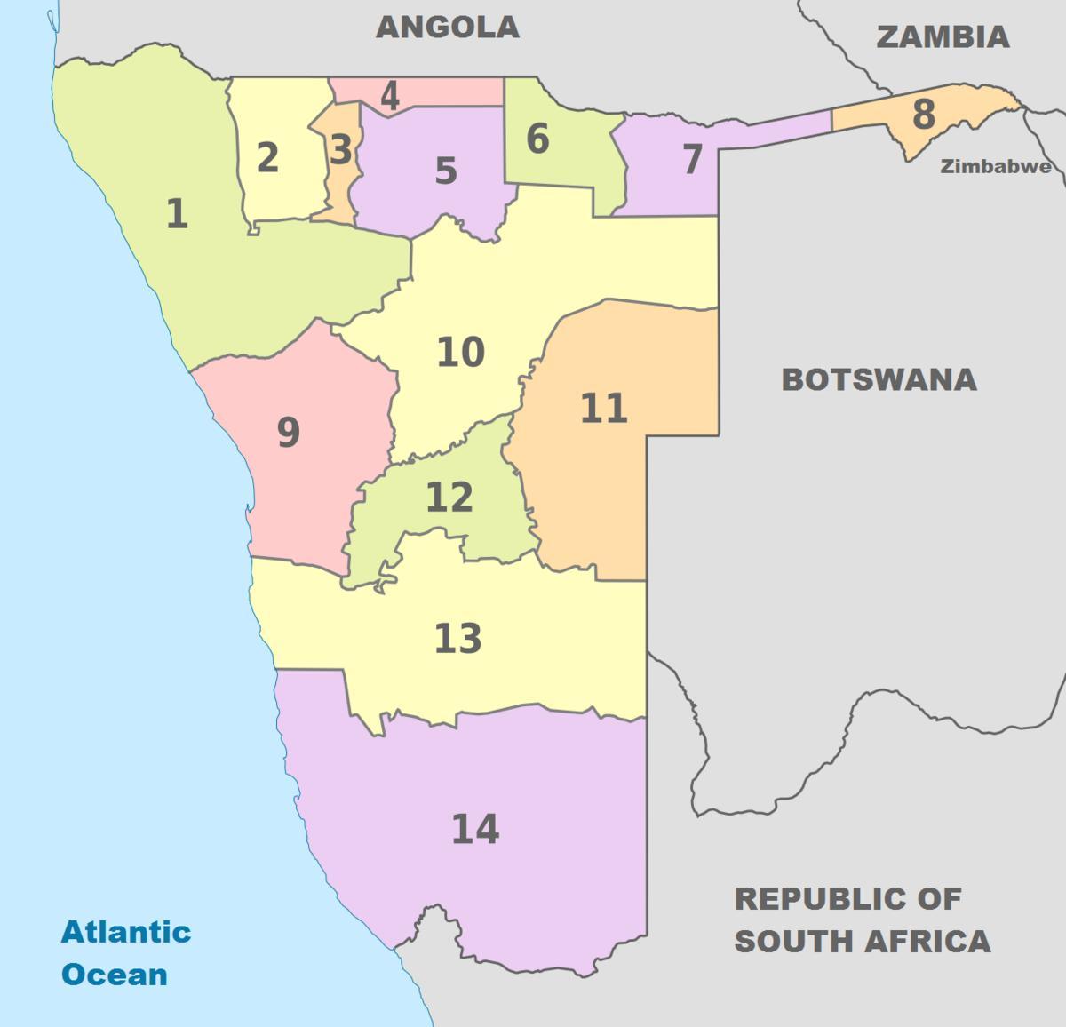 палітычная карта Намібіі