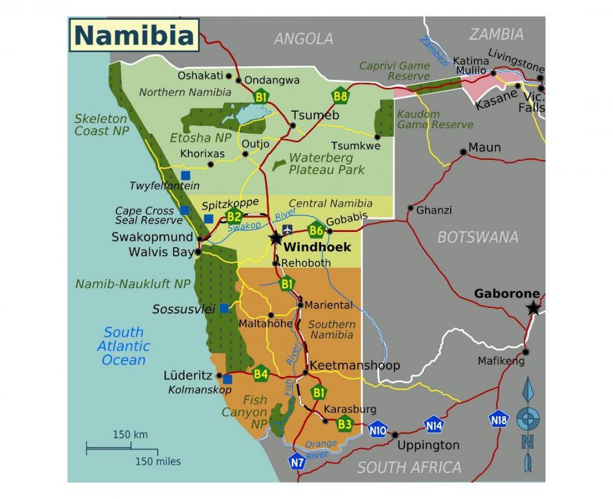 Карта Паўночнай Намібіі 